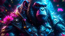 Magical silverback bounty hunter in space. nebula , Flying Petals, Sparks, Lightning,, Portrait Photography, Fantasy Background, Intricate Patterns, Ultra Detailed, Luminous, Radiance, Ultra Realism, Complex Details, Intricate Details, 16k, HDR, High Quality, Trending On Artstation, Sharp Focus, Studio Photo, Intricate Details, Highly Detailed, hearts. colorful