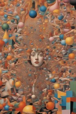 (((Closeup:4))), ((highest resolution:4)), ultra detailed, In this mind-boggling spectacle, an assemblage of absurd elements clamors for attention. A confounding radiance bathes the scene in perplexity. The color palette, a haphazard cacophony of clashing and illogical hues, saturates the composition with chaotic tones. Elements, seemingly chosen by a whimsical deity with no sense of order, converge in a baffling configuration, constructing an image that defies coherence.