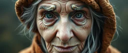 close up portrait of the sweetest soulfull magical old woman with no makeup