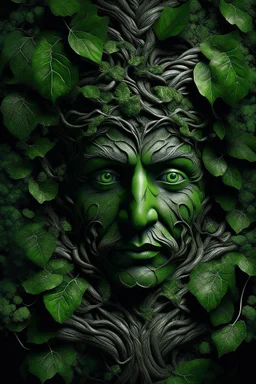 green man face with branches