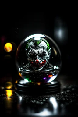 portrait of joker inside crystal ball against pitch black background, shot on Hasselblad h6d-400c, zeiss prime lens, bokeh like f/0.8, tilt-shift lens 8k, high detail, smooth render, down-light, unreal engine, prize winning