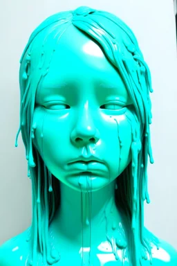 Mint girl face with rubber effect in all face with cyan melting rubber effect hair