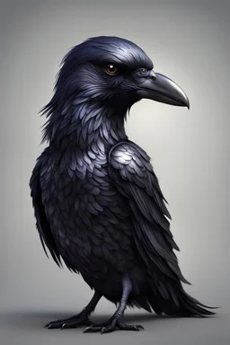 metallic raven, realistic, fantasy creature
