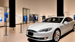 A Tesla's 'Model S Plaid' is parked, at inside the 'National Air and Space Museum', in Washington, D.C. CINEMATIC. WIDE ANGLE LENS.