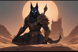 Huge tank grendel in 8k solo leveling shadow artstyle, anubis them, neon effect, full body, Desert, intricate details, highly detailed, high details, detailed portrait, masterpiece,ultra detailed, ultra quality