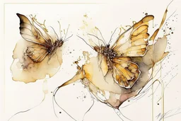 double exposure salad platter butterfly Jean Baptiste Monge watercolor and ink S<AI double exposure burned brown sepia colors abstract lines pastel colors golden glitter ink contours