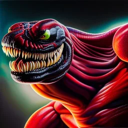 Ultra detailed fullbody Portrait in oil on canvas of Venom merges with Redhulk,extremely detailed digital painting, extremely detailed face,crystal clear Big eyes, mystical colors ,perfectly centered image, perfect composition, rim light, beautiful lighting,masterpiece,8k, stunning scene, raytracing, anatomically correct, in the style of robert e howard and Ken Kelley and Ohrai Noriyoshi and Simon Bisley and tomzj1