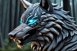 kindred with black wolf mask in 8k anime realistic drawing style, ronin custom, rain, apocalypse, intricate details, highly detailed, high details, detailed portrait, masterpiece,ultra detailed, ultra quality