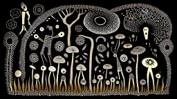 the growth of fungi, bizarre, surreal by Kit Mizeres, warli