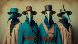 Wes Anderson film inspired hero image of 3 figures wearing plague doctor masks