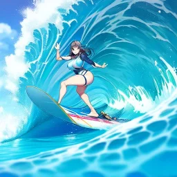 very perfect body anime surfer boy, waves