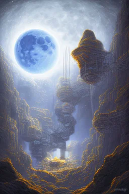 abstract, Moon in a dwarven mine underground