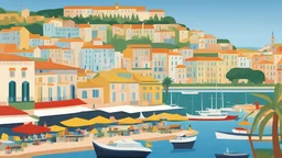 French riviera in the style of georges seurat