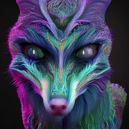 A portrait of a magical creature, mythical, fantasy , magnificent, majestic, highly intricate, Realistic photography, incredibly detailed, ultra high resolution, 8k, complex 3d render, cinema 4d, fox, creature hybrid, high resolution photo, trending on artstation, psychedelic, blacklight colors