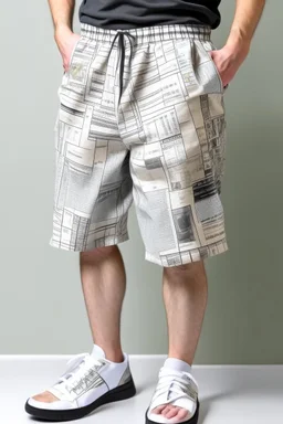 Man's news paper pattern long shorts