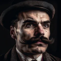 a portrait of a man with charlie chaplin style moustache