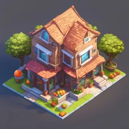 create a orange fruits into cartoonist house style model isometric view for mobile game bright colors render game style