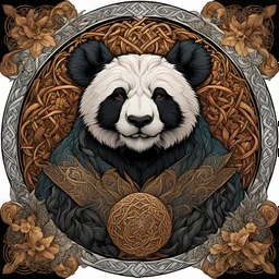 celtic panda I centered | symmetrical | key visual | intricate | highly detailed | iconic | precise lineart | vibrant and natural all round colors | comprehensive cinematic | alphonse mucha style illustration I very high resolution | sharp focus | poster | no watermarks I plain black background I image to fit within the square