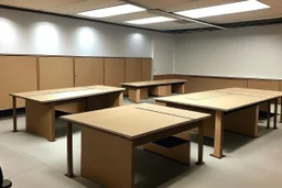 Desks for 10 employees. The walls and furniture will be brown, and the desks will be in the shape of a letter on two of the walls of the room.