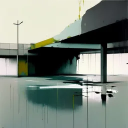 Empty Minimal contemporary abstract flat landscape painting. Concrete carpark. Big brushstrokes. Drips of paint. style of Justin Mortimer and Adrian Ghenie.