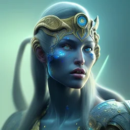 portriate of beautiful blue na'vi warrior,volumetric lighting, particals, intricate detail,realistc, close up