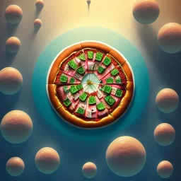 100mm photo of isometric floating island in the sky, surreal pizza with pizza, intricate, high detail, behance, microworlds smooth, macro sharp focus, centered