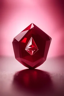 A red ruby stone with a single-colored background. Inside the stone is the Ethereum symbol. On the symbol is a letter of the English or Roman alphabet.