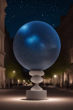 статуя на улице, Шар как планета/звезда: Превратим шар в визуализацию планеты, звезды или небесного тела. С помощью проекции, освещения и текстур можно создать ощущение реального космического объекта. Также можно представить статую шара как звезду, используя проекцию звездного неба на его поверхность. При освещении шара светодиодами в виде мерцающих звезд, можно создать иллюзию ночного неба с яркими и блестящими звездами. Дополнительные текстуры, имитирующие галактики и планеты, добавят интересн