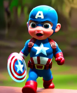 Baby captain america, full body, bokeh