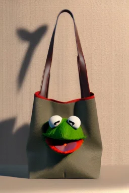 pret a porter bag made with muppet fabric, Sesame Street style, fashion photo studio, clean background, unreal engine 5, ray tracing, RTX, lumen lighting, ultra detail, volumetric lighting, 3d.