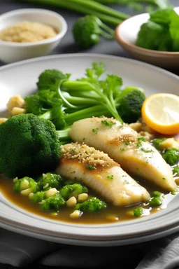 White fish fillets Quinoa Broccoli Fish or vegetable broth