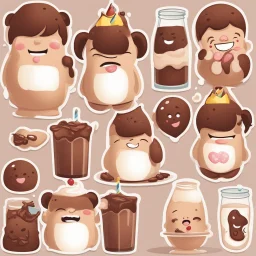 Create a variety of Choccy Milk as birthday stickers which features a unique and different facial expression that expresses awe, love, laughter, fun, joy and cute.