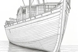 Drawing of a fishersboat, high detail, realistic, pencil drawing, paint details,