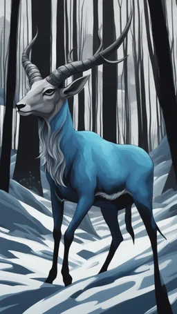 Dark forest, fantasy forest, gazelle with Crystal horns, Blue horns