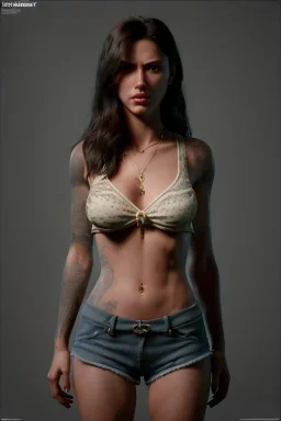 Ultra Realistic image, 25 years old brunette woman, Madrid, portrait, small stature, too small chest, yakuza body tattoo, vibrant color, highly detailed, art stations, concept art, smooth, unreal engine 5, god rays, ray tracing, RTX, lumen lighting, ultra detail, volumetric lighting.