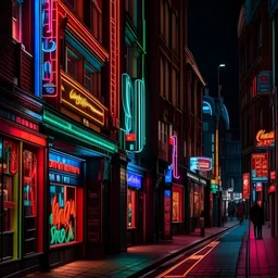 a street in london with neon signs