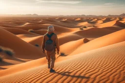 man in the desert places, warm colors, on holiday