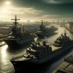 beautiful city with war tankers