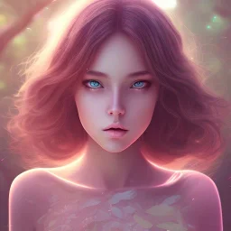 Insanely portrait of beautiful girl, beautiful face, sunny, relaxing, sea, trees, glossy, real details, hyper ultra photo realistic, anime style, glowing forest, 8k