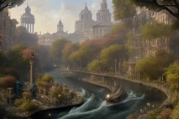 Tevere+river+Bar on garden rooftops +Rome mixed new york +Skyscraper +steampunk+biopunk+alphonse mucha, greg rutkowski,matte painting, cryengine, hyper detailed, felix kelly, fantasy art, seb mckinnon