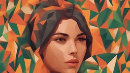 a girl with brown wavy hair looking at a memory book on low poly style