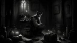 In this painful chapter full of sacrifice, the main character appears surrounded by an atmosphere of confusion and difficult decision. He discovers that the path to breaking the curse and freeing the bag cannot be easy, but rather requires a great and difficult sacrifice. Candles sit flickering in the corner, and the atmosphere in the room is charged with tension and anxiety. The person carries a frown on his face, deep in thought and bewilderment, as he realizes that there is a struggle before