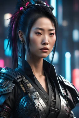 cyberpunk female Asian, samurai, warrior, 8k, high reality, high detailed.