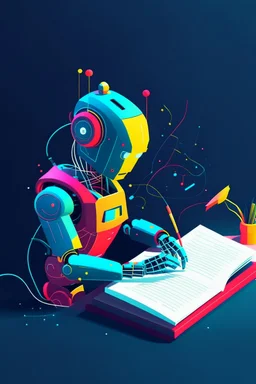 generate a full color front cover simplistic illustration representation of Ai bot writing a book