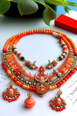 Make a necklace using retro motifs and taking inspiration from ram mandir which is newly inaugurated in Ayodhya and make a modern design using traditional motifs use clear motifs and make it realistic and modern