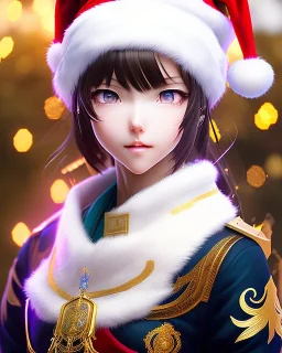 Detailed cute happy anime Kunoichi Christmas girl, Christmas colours, intricate details, full body portrait, keep head in frame, slight smile, black Japanese motif, concept art, highly detailed, digital painting, concept art, sharp focus, illustration, art by Yoji Shinkawa, WLOP and greg rutkowski and alphonse mucha and artgerm and yanjun Chen and Junji ito and Makoto Shinkai, HDR, octane render