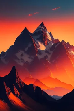 big rock mountains with and orange dawn sky with no clouds close montains