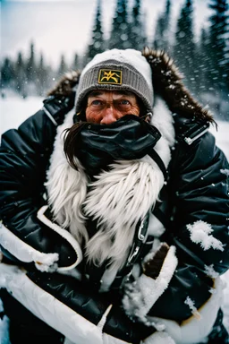 close up documentary photography, National Geographic, Yeti, weird, Dystopian, Japanese, Extreme depth of field, bokeh blur, winter, blizzard, Alberta, all-natural, in the style of candid, imperfection, natural lighting, light-focused, Professional shot, shot on Agfa, Fuji Film, Anamorphic lens, 1980s, taken with Hasselblad --ar 4:5 --w 150 --style raw