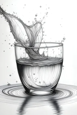 8k pencil drawing of water spiling out of a glass