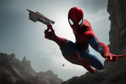 spiderman holding a gun